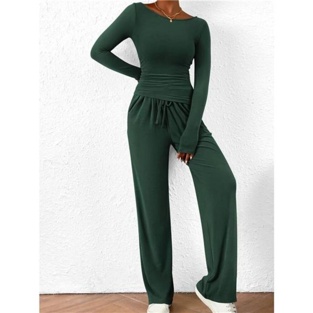 Long Sleeve Top and Wide Leg Pants Set